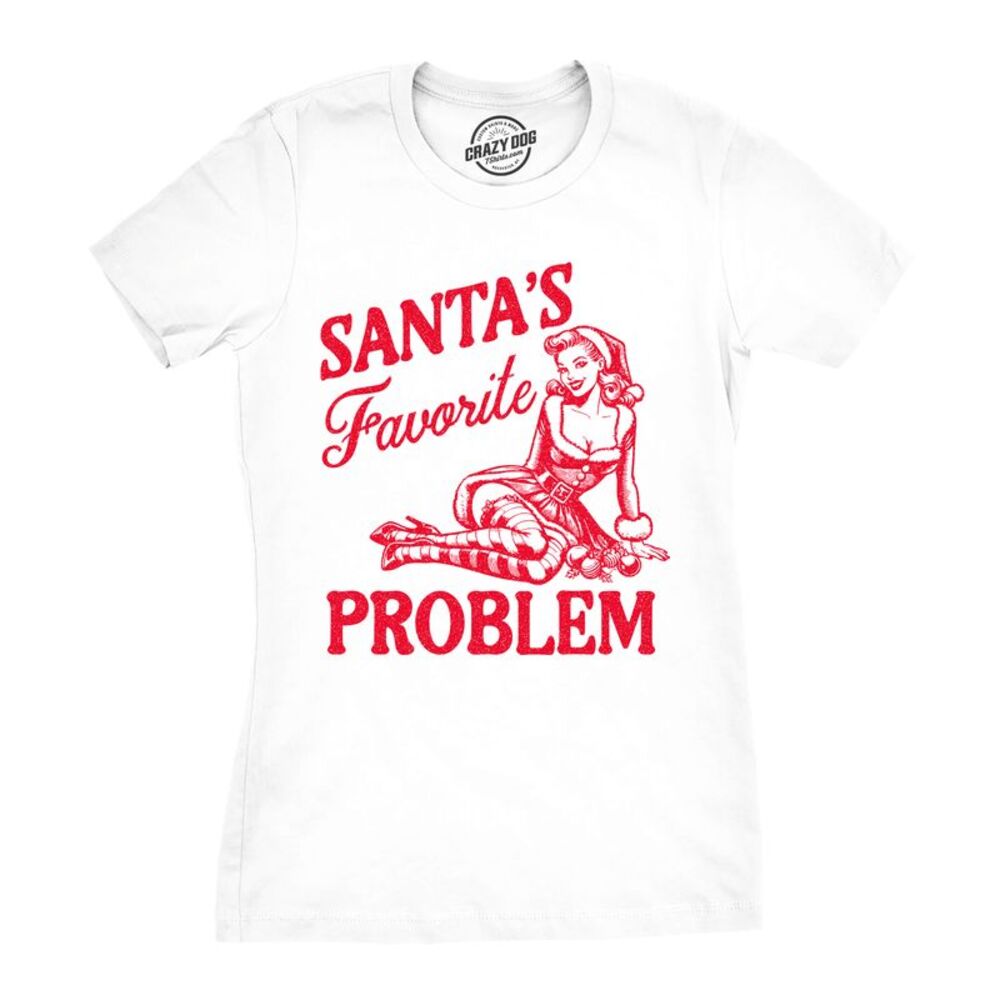 Womens T Shirts Santas Favorite Problem Christmas Tee For Ladies